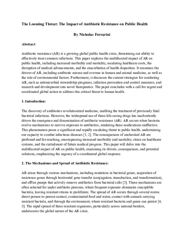 (PDF) The Looming Threat: The Impact of Antibiotic Resistance on Public ...