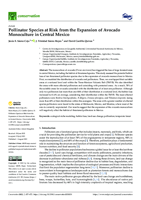 (PDF) Pollinator Species at Risk from the Expansion of Avocado ...