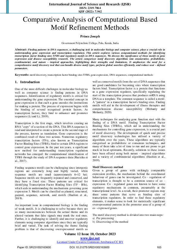 (PDF) Comparative Analysis of Computational Based Motif Refinement Methods