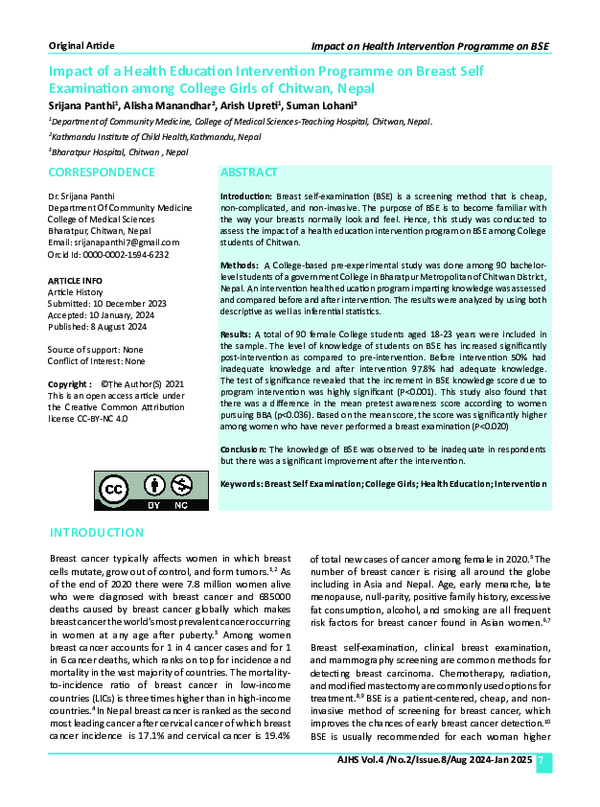 (PDF) Impact of a Health Education Intervention Programme on Breast ...