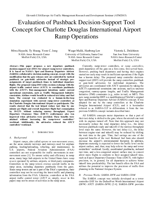 (PDF) Evaluation of Pushback Decision-Support Tool Concept for ...