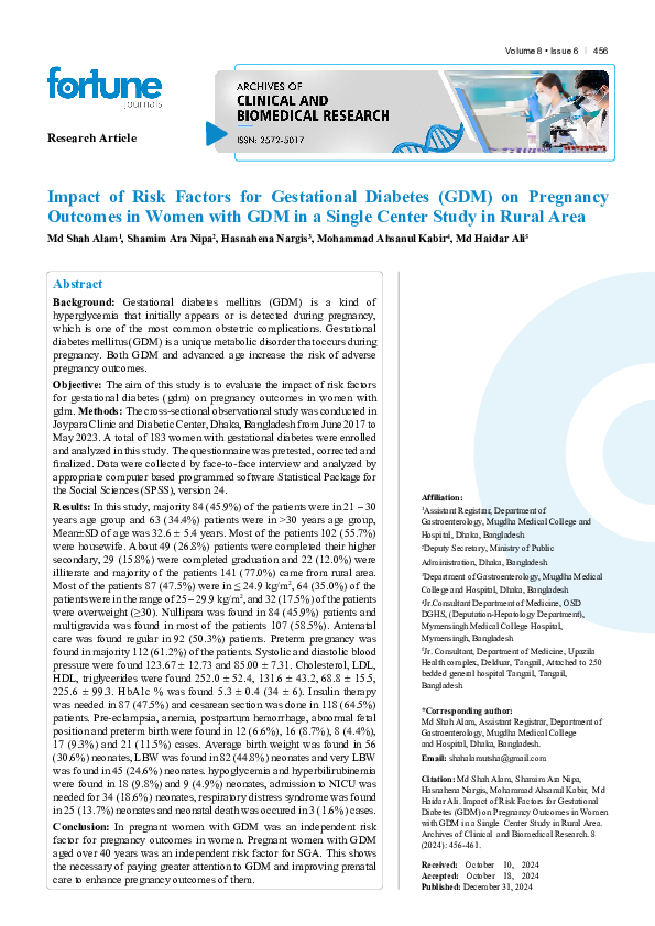(PDF) Impact of Risk Factors for Gestational Diabetes (GDM) on ...
