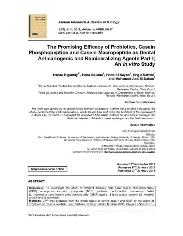 (PDF) The Promising Efficacy of Probiotics, Casein Phosphopeptide and ...
