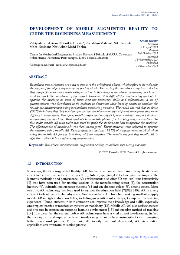 (PDF) Development of Mobile Augmented Reality to Guide the Roundness ...