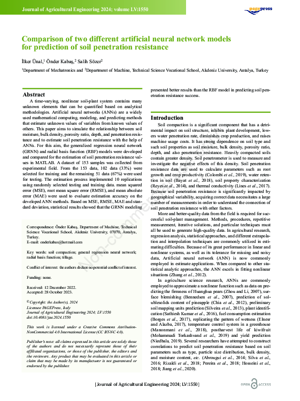 (PDF) Comparison of two different artificial neural network models for ...