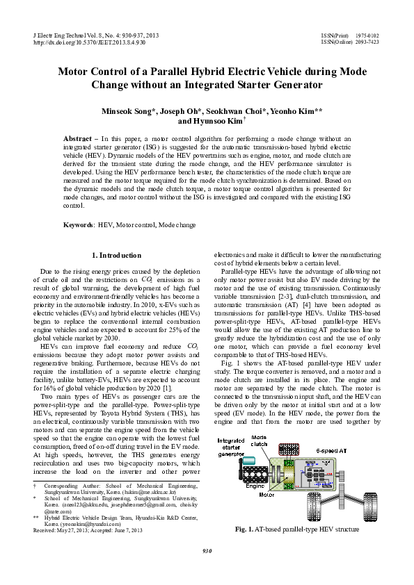 (PDF) Motor Control of a Parallel Hybrid Electric Vehicle during Mode ...