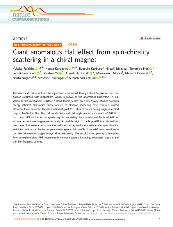 (PDF) Giant anomalous Hall effect from spin-chirality scattering in a ...