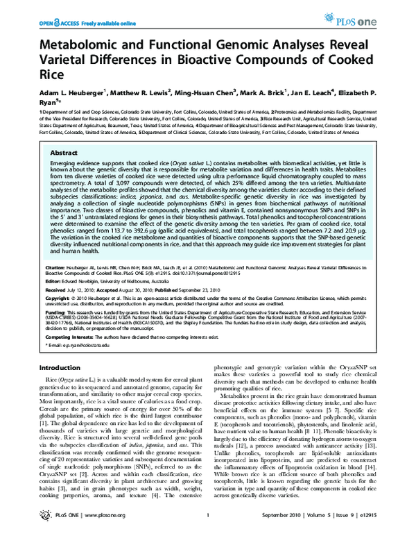 (PDF) Metabolomic and Functional Genomic Analyses Reveal Varietal ...