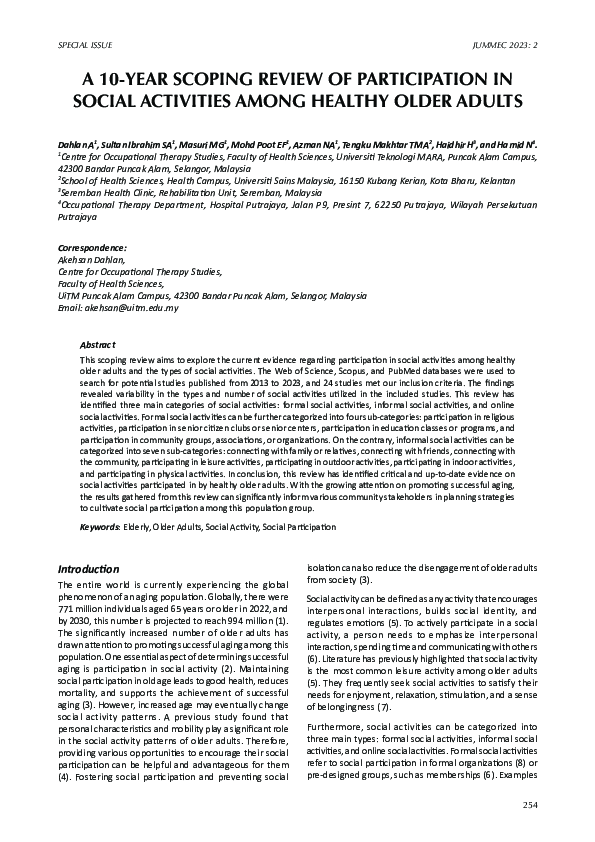 (PDF) A 10-YEAR Scoping Review of Participation in Social Activities ...