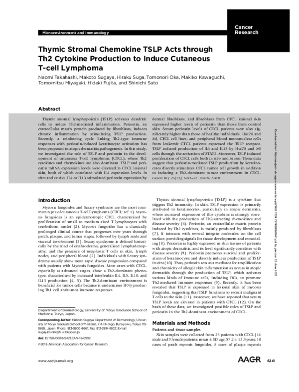 (PDF) Thymic Stromal Chemokine TSLP Acts through Th2 Cytokine ...