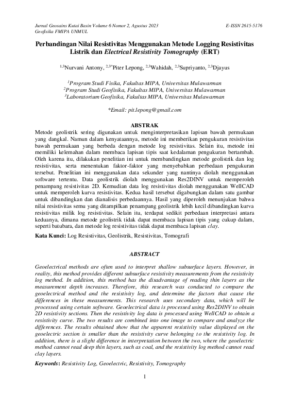 (PDF) Perbandingan Nilai Resistivitas Menggunakan Metode Logging ...