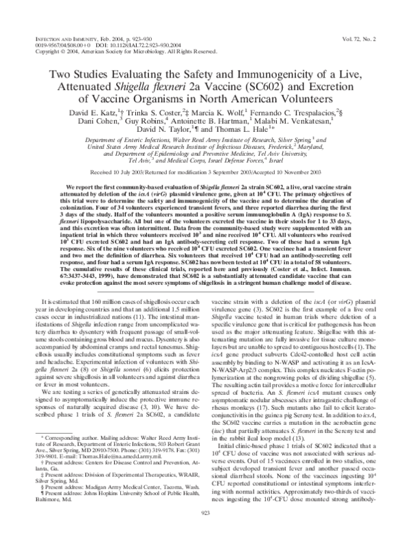 (PDF) Two Studies Evaluating the Safety and Immunogenicity of a Live ...