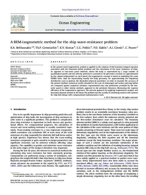 (PDF) A BEM-isogeometric method for the ship wave-resistance problem