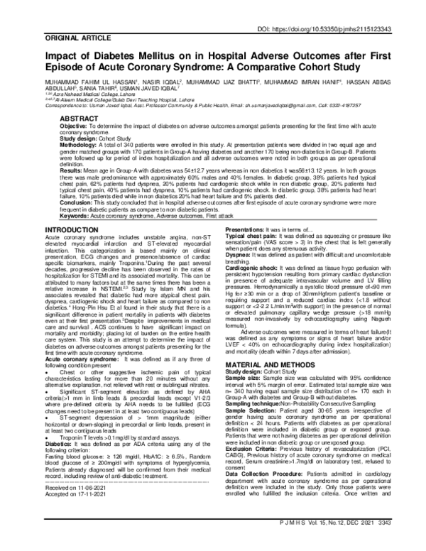 (PDF) Impact of Diabetes Mellitus on in Hospital Adverse Outcomes after ...
