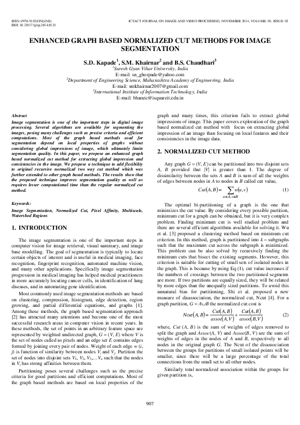 (PDF) Enhanced Graph Based Normalized Cut Methods for Image Segmentation