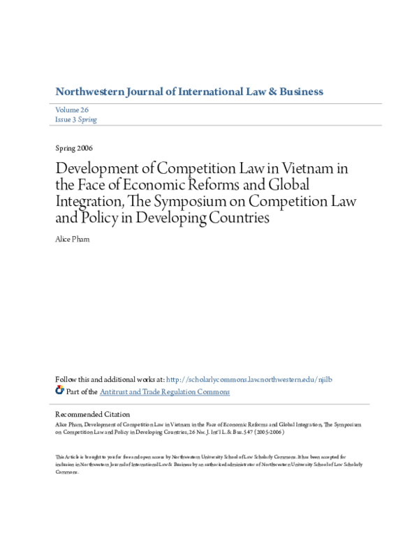 (PDF) Development of Competition Law in Vietnam in the Face of Economic ...