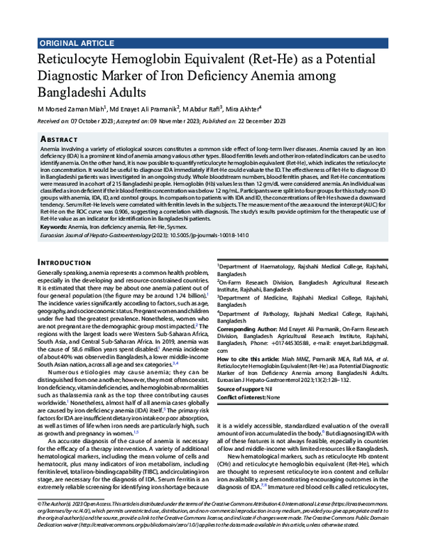 (PDF) Reticulocyte Hemoglobin Equivalent (Ret-He) as a Potential ...