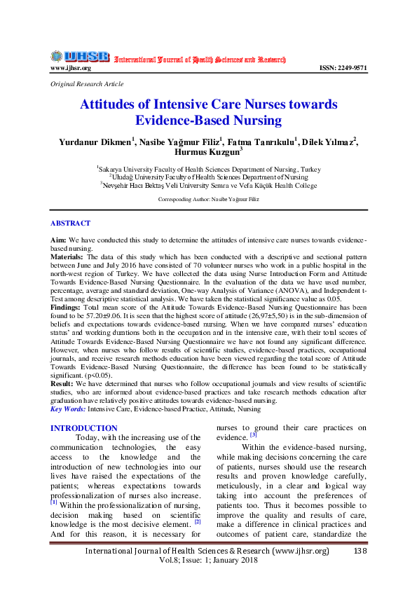 (PDF) Attitudes of Intensive Care Nurses towards Evidence-Based Nursing