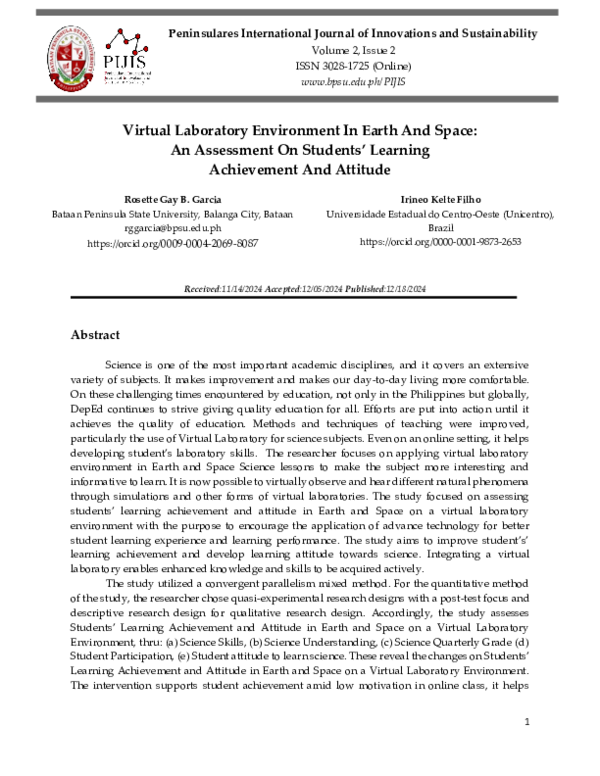 (PDF) Virtual Laboratory Environment In Earth And Space: An Assessment ...