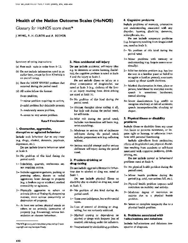 (PDF) Health of the Nation Outcome Scales (HoNOS)