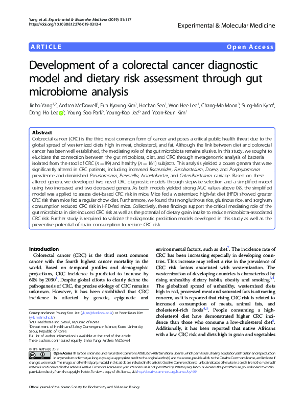 (PDF) Development of a colorectal cancer diagnostic model and dietary ...