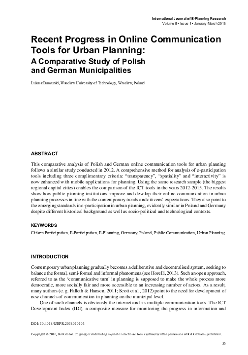 (PDF) Recent Progress in Online Communication Tools for Urban Planning
