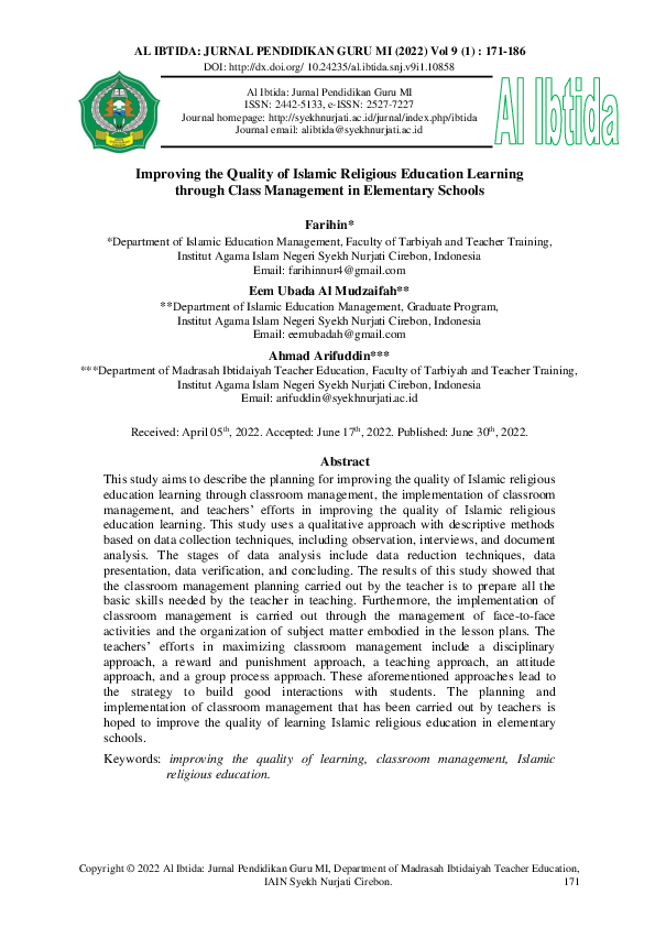 (PDF) Improving the Quality of Islamic Religious Education Learning ...