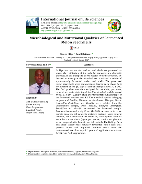 (PDF) Microbiological and Nutritional Qualities of Fermented Melon Seed ...
