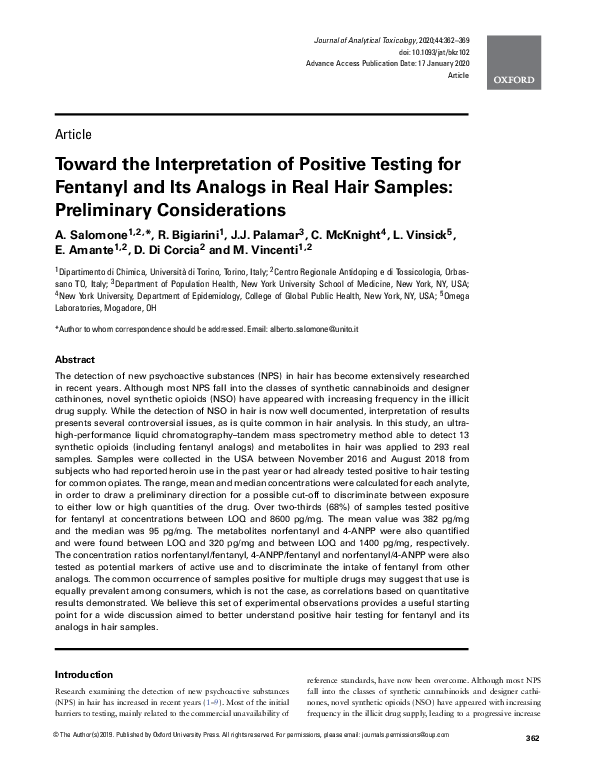 (PDF) Toward the Interpretation of Positive Testing for Fentanyl and ...