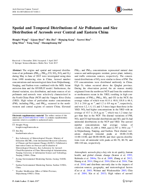 (PDF) Spatial and Temporal Distributions of Air Pollutants and Size ...