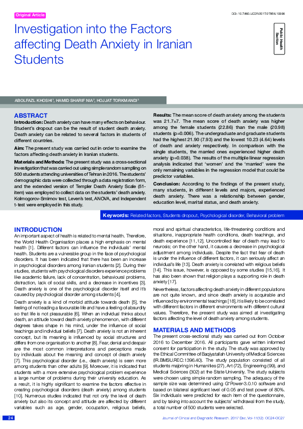 (PDF) Investigation into the Factors affecting Death Anxiety in Iranian ...