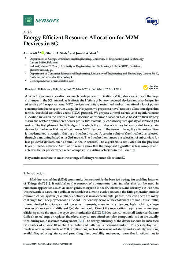 (PDF) Energy Efficient Resource Allocation for M2M Devices in 5G