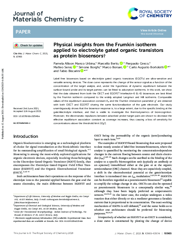 (PDF) Physical insights from the Frumkin isotherm applied to ...