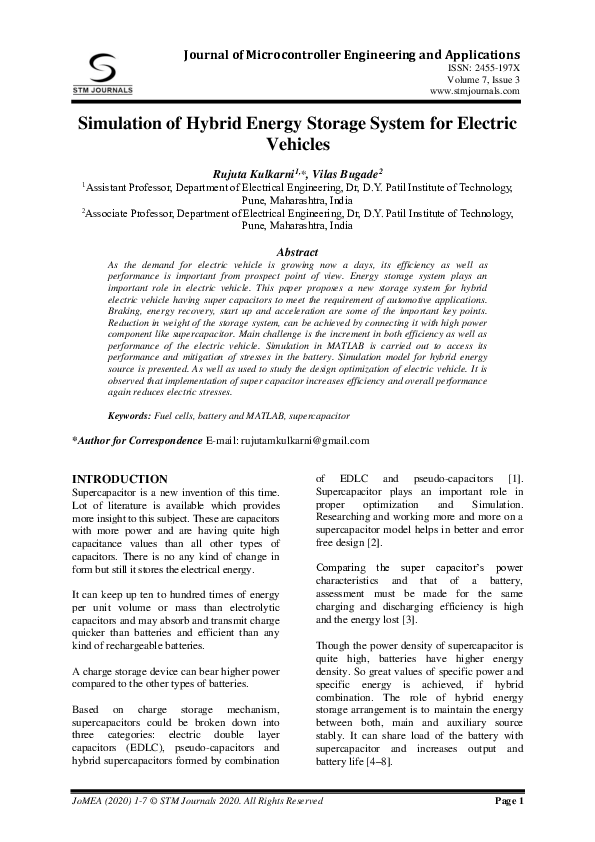 (PDF) Simulation of Hybrid Energy Storage System for Electric Vehicles