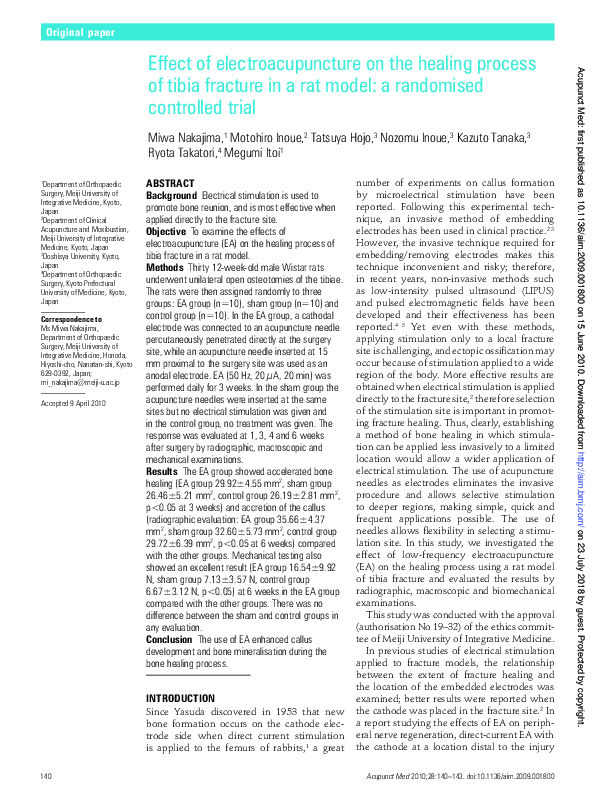 (PDF) Effect of Electroacupuncture on the Healing Process of Tibia ...