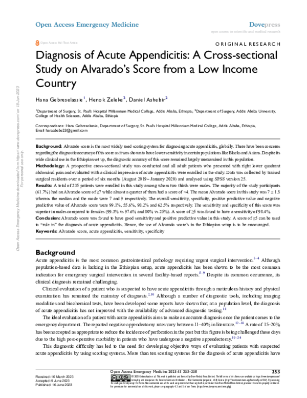 (PDF) Diagnosis of Acute Appendicitis: A Cross-sectional Study on ...