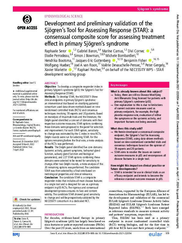 (PDF) Development and preliminary validation of the Sjögren’s Tool for ...