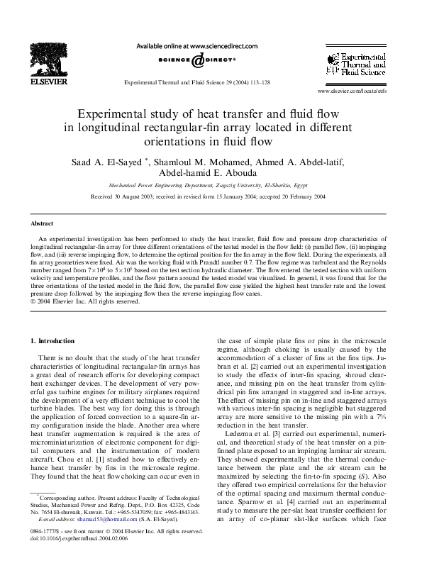 (PDF) Experimental Study of Heat Transfer and Fluid Flow Inside a ...