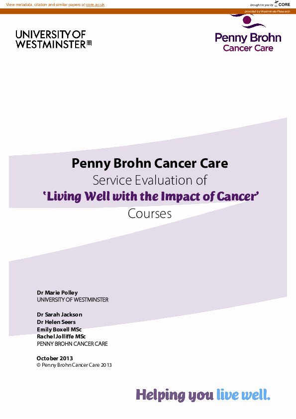 (PDF) Service Evaluation of 'Living Well with the Impact of Cancer' Courses