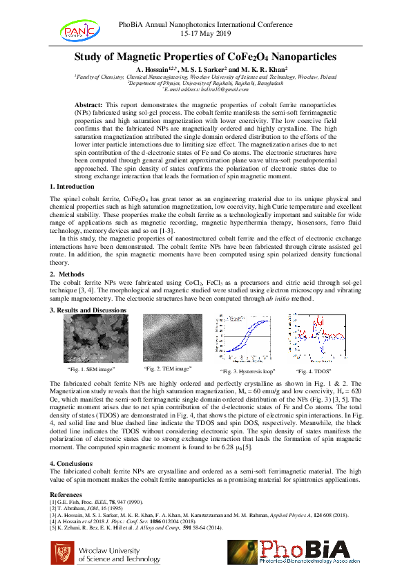 (PDF) Study of Magnetic Properties of CoFe2O4 Nanoparticles