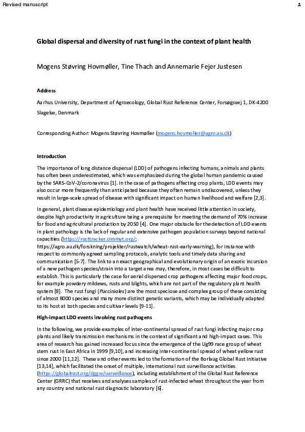 (PDF) Global dispersal and diversity of rust fungi in the context of ...