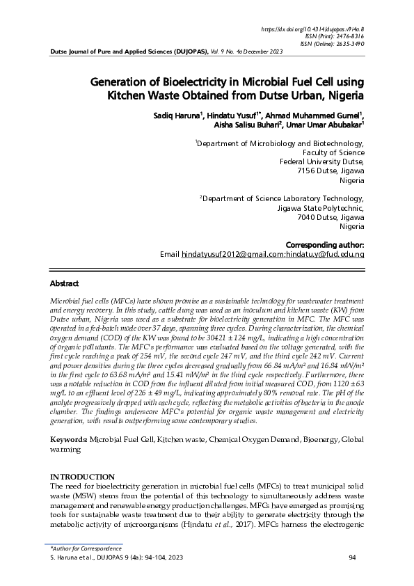 (PDF) Generation of Bioelectricity in Microbial Fuel Cell using Kitchen ...