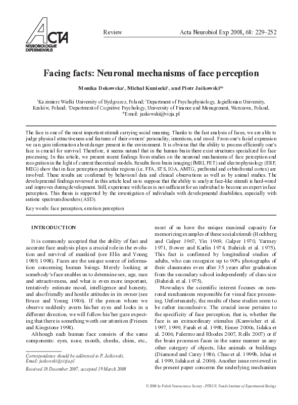 (PDF) Facing facts: neuronal mechanisms of face perception