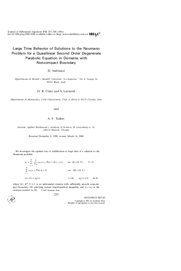 (PDF) Large Time Behavior of Solutions to the Neumann Problem for a ...