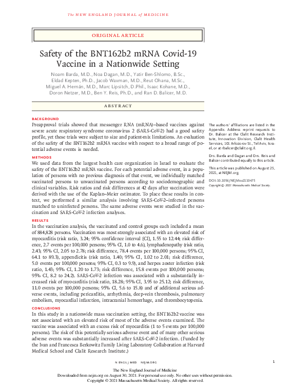 (PDF) Safety of the BNT162b2 mRNA Covid-19 Vaccine in a Nationwide Setting