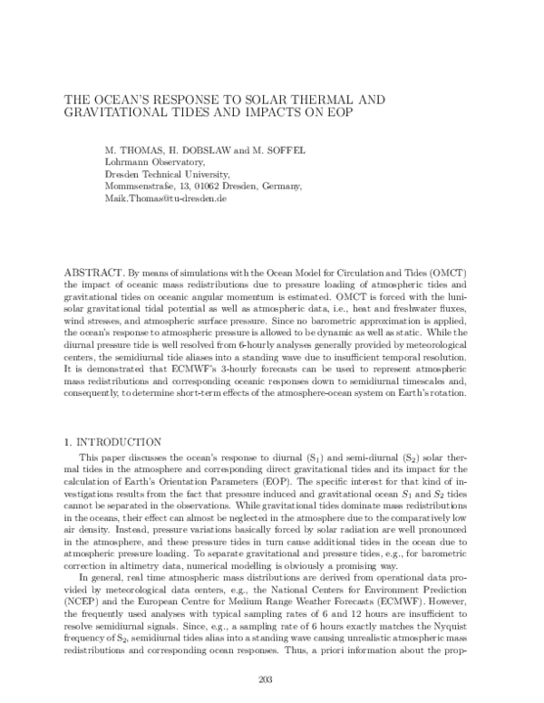 (PDF) The Ocean's Response to Solar Thermal and Gravitational Tides and ...