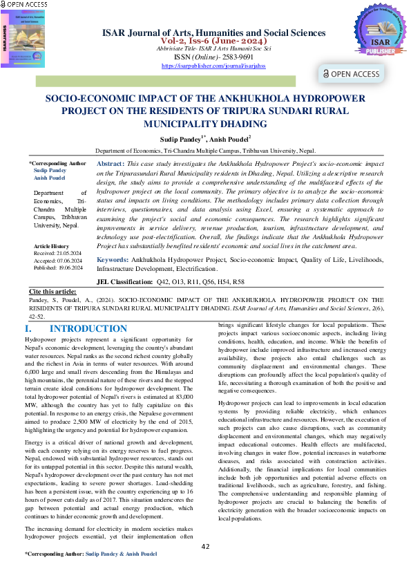 (PDF) SOCIO-ECONOMIC IMPACT OF THE ANKHUKHOLA HYDROPOWER PROJECT ON THE ...