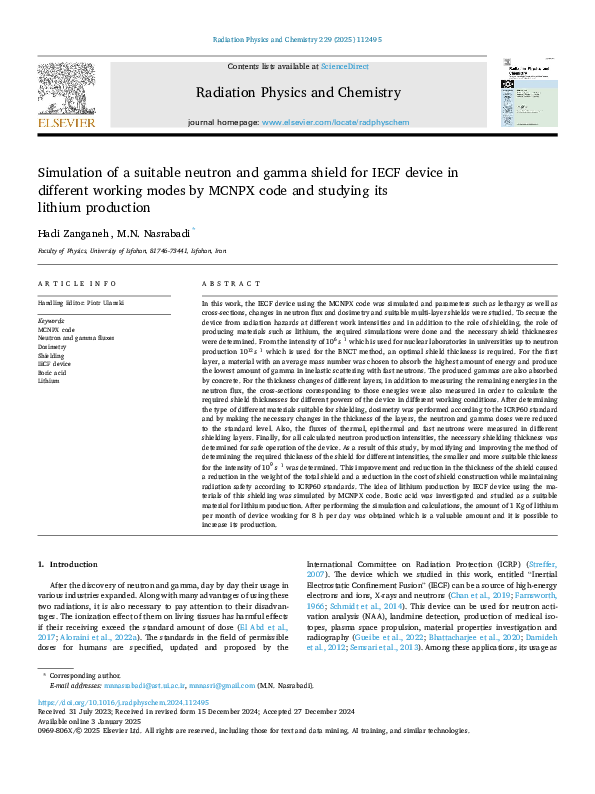 (PDF) Simulation of a suitable neutron and gamma shield for IECF device ...