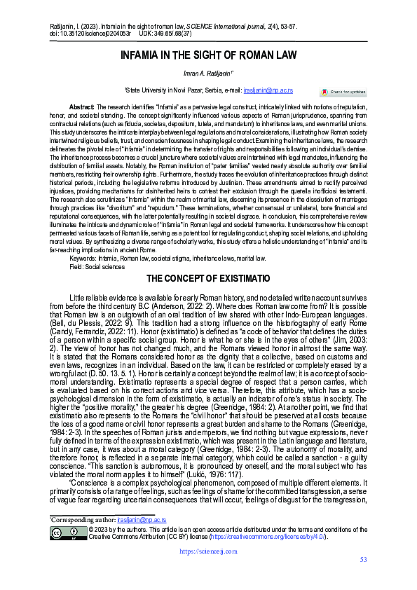 (PDF) Infamia in the Sight of Roman Law