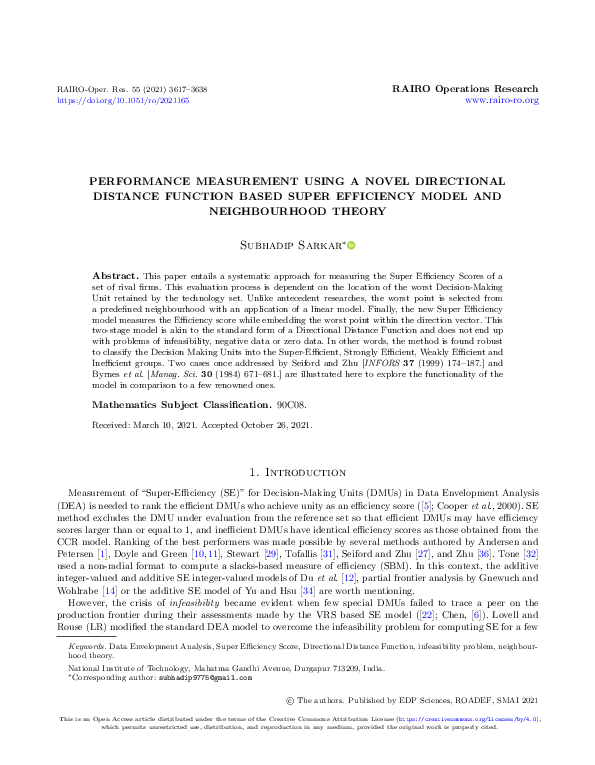 (PDF) Performance measurement using a novel directional distance ...